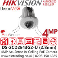 Hikvision 4MP AcuSense in-ceiling mini Dome  Network PoE Camera - Built in microphone - DS-2CD2E43G2-U (2.8mm)