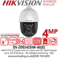 Hikvision DS-2DE5425IW-AE(E) 4MP IR PTZ Speed Dome Camera with 25 x Zoom with DS-1602ZJ Bracket 
