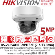 Hikvision DS-2CE5AH0T-VPIT3ZE 5MP EXIR PoC Dome Camera - 2.7-13.5mm  Motorized Varifocal Lens - 40m IR Range 