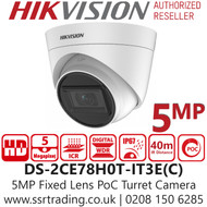 Hikvision 5MP Fixed Lens EXIR PoC Outdoor Turret Camera - 40m IR Range - DS-2CE78H0T-IT3E(2.8mm)(C )
