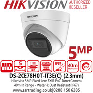 Hikvision DS-2CE78H0T-IT3E(2.8mm)(C ) 5MP Fixed Lens EXIR PoC Outdoor Turret Camera - 40m IR Range 