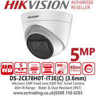 Hikvision DS-2CE78H0T-IT3E (C) 5MP EXIR PoC Outdoor Turret Camera - 40m IR Range - 3.6mm Fixed Lens