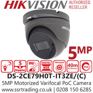 Hikvision 5MP PoC Motorized Varifocal Outdoor Grey Turret Camera - 40m IR Distance - DS-2CE79H0T-IT3ZE/Grey (C) (2.7mm -13.5 mm)