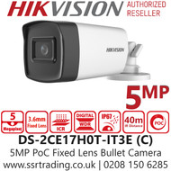 Hikvision 5MP PoC Bullet Camera - 3.6mm Lens - 40m IR Range - DS-2CE17H0T-IT3E(C)