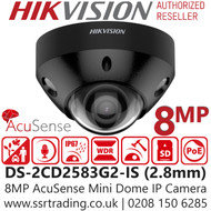 Hikvision - 8MP AcuSense IP PoE Mini Dome Camera with IR & Built in mic - 2.8mm Fixed Lens - 30m IR Range - DS-2CD2583G2-IS/Black