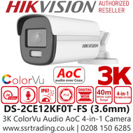 Hikvision - 5MP ColorVu  Audio  4-in-1 Bullet Camera - 3.6mm  - DS-2CE12KF0T-FS