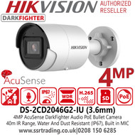 Hikvision 4MP AcuSense DarkFighter PoE IP Outdoor Bullet Camera - 3.6mm Lens - 40m IR Range - Builet in MIC - DS-2CD2046G2-IU