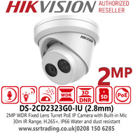 Hikvision - 2MP Audio Outdoor PoE IP Turret Camera - 2.8mm Lens - Built-in Mic - DS-2CD2323G0-IU