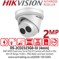 Hikvision - 2MP Audio Outdoor PoE IP Turret Camera - 4mm Lens - Built-in Mic - DS-2CD2323G0-IU