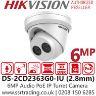 Hikvision 6MP Audio Outdoor PoE IP Turret Camera - 2.8mm Lens - Built-in Mic - DS-2CD2363G0-IU