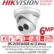 Hikvision - 6MP Audio Outdoor PoE IP Turret Camera - 2.8mm Lens - Built-in Mic - DS-2CD2363G0-IU