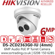 Hikvision DS-2CD2363G0-IU 6MP Audio Outdoor PoE IP Turret Camera - 4mm Lens - Built-in Mic