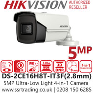 Hikvision DS-2CE16H8T-IT3F 5MP Ultra Low Light 4-Iin-1 TVI Bullet Camera - 2.8mm Lens - 60m IR Range