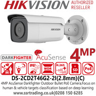 Hikvision PoE IP 4MP AcuSense DarkFighter Outdoor Bullet Camera - 2.8mm Lens - 60m IR Range - DS-2CD2T46G2-2I(2.8mm) (C ) 