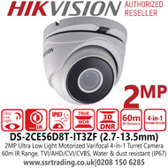 Hikvision DS-2CE56D8T-IT3ZF 2MP Ultra Low Light 4-in-1 Outdoor TVI Turret Camera - 2.7-13.5mm Motorized Varifocal Lens -  60m IR Distance 