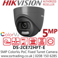 Hikvision 5MP ColorVu PoC Outdoor Turret Camera - 2.8mm lens - 20m White Light Range - DS-2CE72HFT-E(2.8mm)/Grey