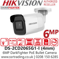 Hikvision 6MP IP PoE DarkFighter Outdoor Mini Bullet Camera - 4mm Lens - 30m IR Range - DS-2CD2065G1-I