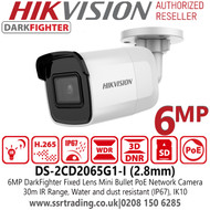 Hikvision DS-2CD2065G1-I 6MP IP PoE DarkFighter Outdoor Mini Bullet Camera - 2.8mm Lens - 30m IR Range 