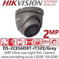 Hikvision 2MP PoC Grey Turret Camera - 2.8-12mm Motorized Vari-focal Lens - 40m IR Range - Ultra Low Light - DS-2CE56D8T-IT3ZE/Grey