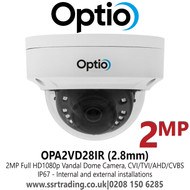 2MP Outdoor Full HD1080p Nightvision Vandalproof 4-in-1 CVI Dome CCTV Camera - 2.8mm Lens - 30m IR Range - OPA2VD28IR