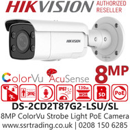 Hikvision AcuSense 8MP Colour Bullet IP Camera with Audible Warning and Strobe Light, Built-in Two-way audio - DS-2CD2T87G2-LSU/SL(4MM)