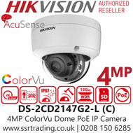 Hikvision 4MP ColorVu AcuSense Outdoor PoE IP Dome Camera - 2.8mm Lens - 30m White Light Range - DS-2CD2147G2-L(2.8mm) (C)