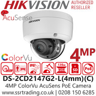 Hikvision 4MP ColorVu AcuSense Outdoor PoE IP Dome Camera - 4mm Lens - 30m White Light Range - DS-2CD2147G2-L(4mm) (C)