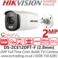 Hikvision 2MP ColorVu 4-in-1 Outdoor Bullet TVI Camera - 2.8mm Lens - DS-2CE12DFT-F