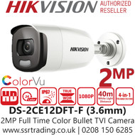 Hikvision 2MP Full HD 1080p ColorVu 4-in-1 Outdoor Bullet Camera - 3.6mm Lens - DS-2CE12DFT-F