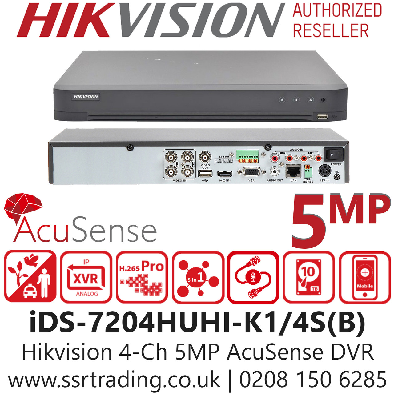 Hikvision Hikvision IDS-7204HUHI-K1/4S AcuSense Turbo 4ch 5MP DVR CCTV Recorder 
