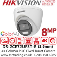 Hikvision 8MP ColorVu PoC 3.6mm Lens Turret Camera - DS-2CE72UF3T-E (3.6mm)
