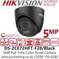 Hikvision - 5MP ColorVu Outdoor Turret Black Camera - DS-2CE72HFT-F28/B
