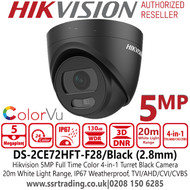 Hikvision 5MP ColorVu 24/7 full color imaging Outdoor Turret Black Camera - DS-2CE72HFT-F28/B