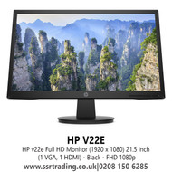 HP Full HD Monitor 1 VGA, 1 HDMI ( Black) - 21.5 Inch Screen - HP V22E