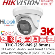 HiLook - 3K ColorVu Audio Turret TVI Camera - 2.8mm Lens - 40m White Light Range - THC-T259-MS