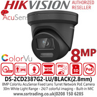 Hikvision 8MP ColorVu Audio AcuSense Turret Network PoE Camera - 2.8mm Lens - DS-2CD2387G2-LU(2.8mm)/Black( C)