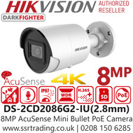 Hikvision - 8MP AcuSense Powered-by-Darkfighter 2.8mm Fixed Lens  Mini Bullet Network PoE Camera - DS-2CD2086G2-IU(2.8mm)