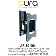 Aura - TV Wall Bracket Tilt VESA 100x100 14" to 27" 15kg Distance to wall 55mm Tilt -5 to 15 Degrees - AR-50-004