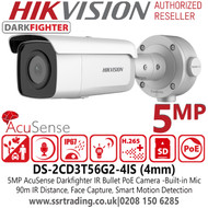 Hikvision 5MP IP PoE Bullet Camera - 4mm Lens - 90m IR Range - AcuSense - DarkFighter - Built In MIC - Face Capture - Smart Motion Detection - IP67 Weatherproof - Audio line in & alarm I/O - DS-2CD3T56G2-4IS(4MM) (C )