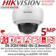 Hikvision 5MP  IP PoE AcuSense Darkfighter 2.8mm Lens Dome Camera with IR & Built-in mic - DS-2CD3156G2-ISU(2.8MM) (C)