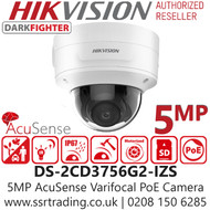 Hikvision - 5MP IP PoE AcuSense Varifocal Lens Darkfighter Dome Camera with IR - DS-2CD3756G2-IZS(C) (2.7-13.5mm)
