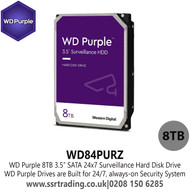 8TB WD Purple WD84PURZ 3.5" SATA 24x7 Surveillance Hard Disk Drive, WD Purple Drives are Built for 24/7, always-on Security System