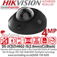 Hikvision 4MP IP PoE AcuSense Darkfighter Built-in Mic Fixed Lens Black Mini Dome Network Camera - DS-2CD2546G2-IS(2.8mm)(C)(Black)