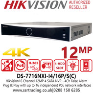 Hikvision 16 Channel 12MP 16Ch PoE NVR - 4-Ch False Alarm - DS-7716NXI-I4/16P/S(C)