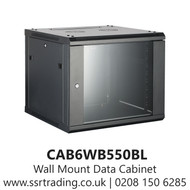 Wall Mount Data Cabinet - 6U 600mm Wide X 550mm Deep Black, Data Rack, Network Cabinet - CAB6WB550BL