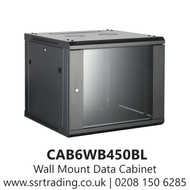 Wall Mount Data Cabinet - 6U 600mm Wide X 450mm Deep Black, Data Rack, Network Cabinet - CAB6WB450BL