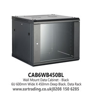 Wall Mount Data Cabinet 6U 600mm Wide X 450mm Deep Black, Data Rack, Network Cabinet - CAB6WB450BL