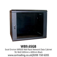 Excel Environ WR600 Wall Rack Network Data Cabinet 9U WxD 600mm x 600mm Black - WB9.6SGB