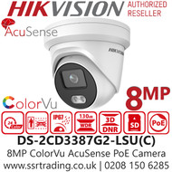 Hikvision 8MP AcuSense ColorVu PoE Turret Camera - Face Capture - Smart Motion Detection - 40m White Light Range - Water & Dust Resistant (IP67) - Built in Microphone - DS-2CD3387G2-LSU(2.8mm)(C)