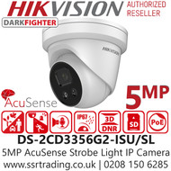 Hikvision - 5MP AcuSense Darkfighter Outdoor IP PoE Turret Camera with IR & Built-in Two-Way Audio - 2.8mm Fixed Lens - 40m IR Range - Face Capture -  Strobe Light and Audio Alarm - DS-2CD3356G2-ISU/SL(2.8MM)(C)